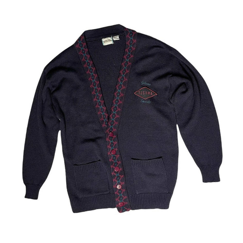 Vintage Womens 90s Gitano Sports Techna Navy Blue Collegiate Cardigan Sweater XL